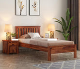 ONIJA Solid Sheesham Wood Wooden Single Size Bed for Bedroom - HONEY FINISH